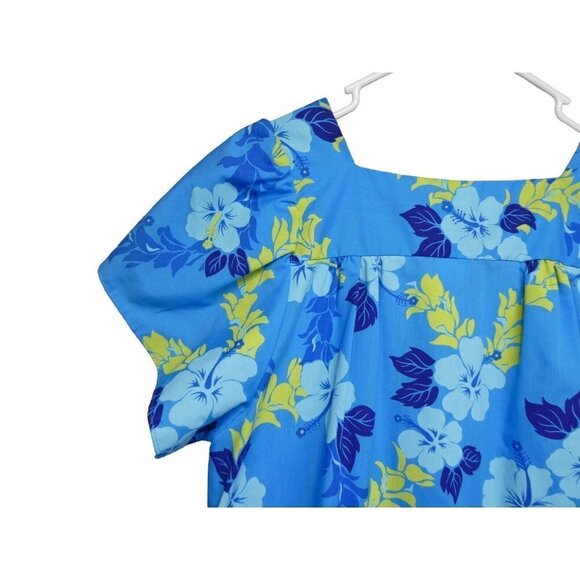 VTG Lava Hut Hawaiian Dress Size Small Blue Hibiscus Ruffle MuuMuu Aloha Luau - Picture 8 of 10